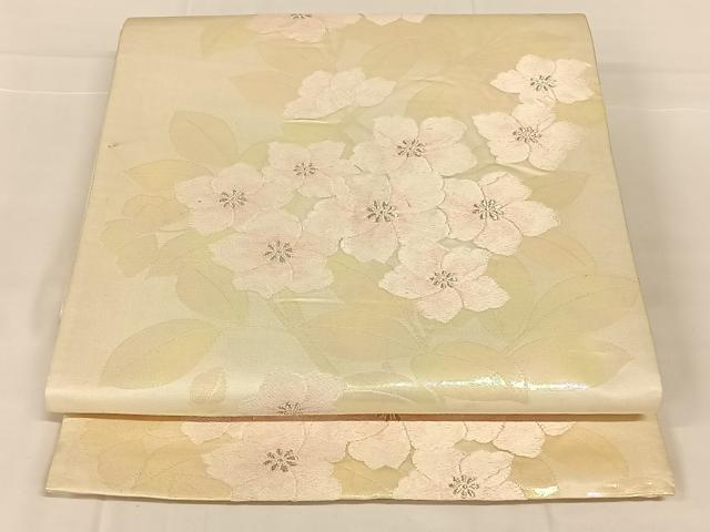 平和屋着物◎六通柄袋帯　唐織　草花文　銀糸　正絹　逸品　AABM7446dk
