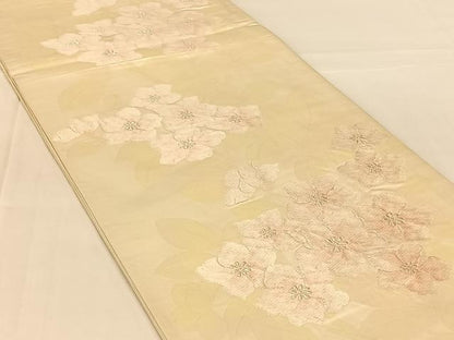 平和屋着物◎六通柄袋帯　唐織　草花文　銀糸　正絹　逸品　AABM7446dk