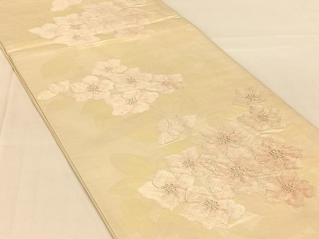 平和屋着物◎六通柄袋帯　唐織　草花文　銀糸　正絹　逸品　AABM7446dk
