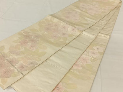 平和屋着物◎六通柄袋帯　唐織　草花文　銀糸　正絹　逸品　AABM7446dk
