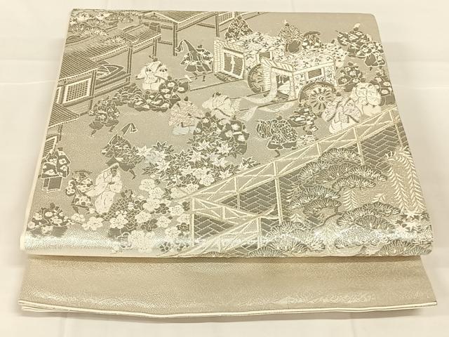 平和屋着物◎太鼓柄袋帯　唐織　人物御所車風景文　金銀糸　正絹　逸品　AABM7447dk