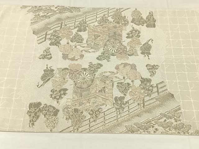 平和屋着物◎太鼓柄袋帯　唐織　人物御所車風景文　金銀糸　正絹　逸品　AABM7447dk