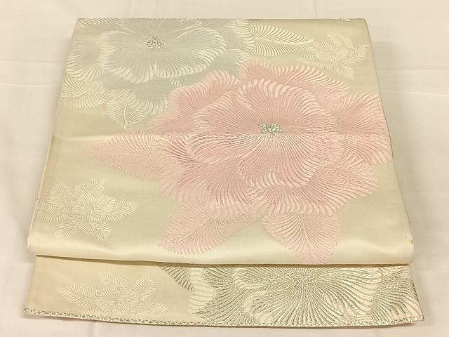 平和屋着物◎六通柄袋帯　唐織　舞花文　銀糸　正絹　逸品　AABM7449dk