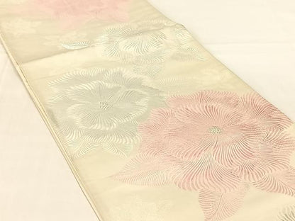 平和屋着物◎六通柄袋帯　唐織　舞花文　銀糸　正絹　逸品　AABM7449dk