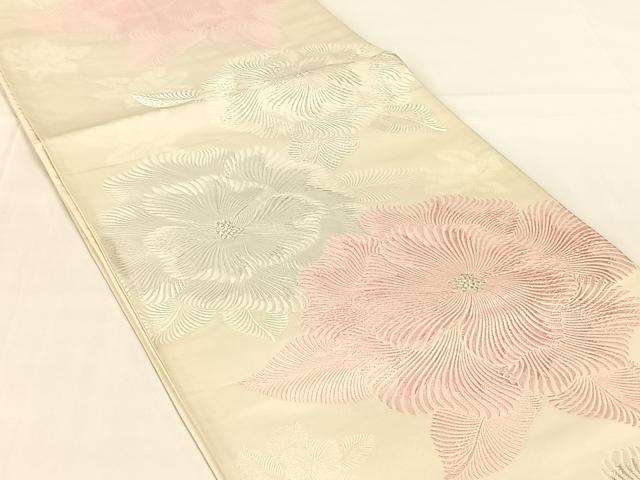 平和屋着物◎六通柄袋帯　唐織　舞花文　銀糸　正絹　逸品　AABM7449dk
