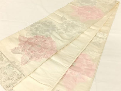 平和屋着物◎六通柄袋帯　唐織　舞花文　銀糸　正絹　逸品　AABM7449dk