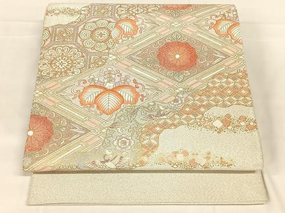 平和屋着物◎綴れ　太鼓柄袋帯　道長吉祥花文　金銀糸　金彩　正絹　逸品　AABM7450dk