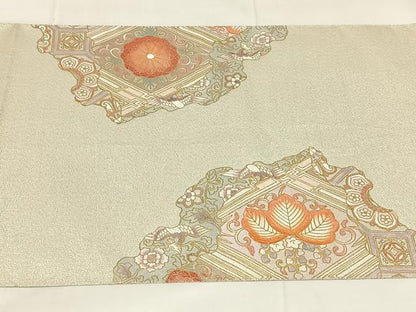 平和屋着物◎綴れ　太鼓柄袋帯　道長吉祥花文　金銀糸　金彩　正絹　逸品　AABM7450dk