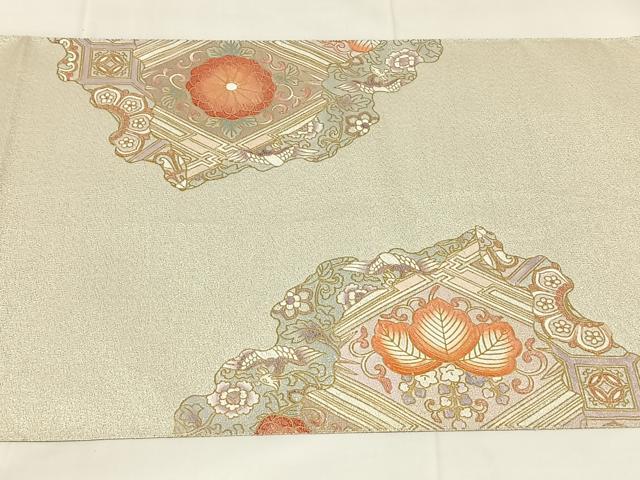 平和屋着物◎綴れ　太鼓柄袋帯　道長吉祥花文　金銀糸　金彩　正絹　逸品　AABM7450dk