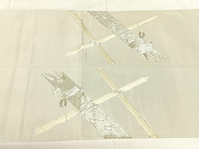 平和屋着物◎太鼓柄袋帯　駒刺繍　籬文　銀糸　正絹　逸品　AABM7451dk