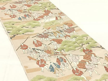 平和屋着物◎六通柄袋帯　大名行列の図　金糸　正絹　逸品　AABM7455dk