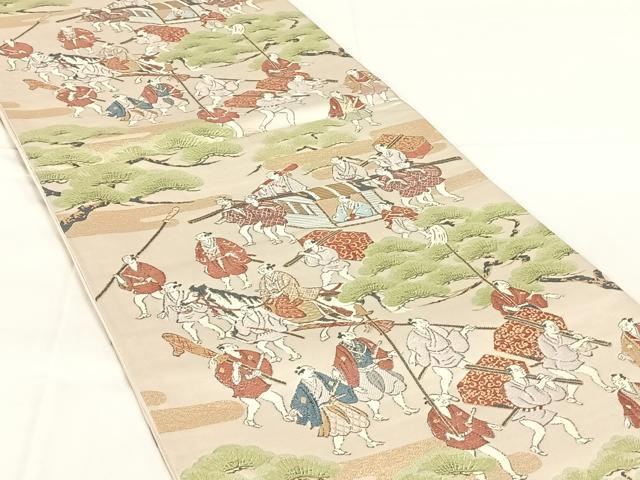 平和屋着物◎六通柄袋帯　大名行列の図　金糸　正絹　逸品　AABM7455dk