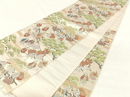 平和屋着物◎六通柄袋帯　大名行列の図　金糸　正絹　逸品　AABM7455dk