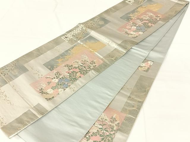 平和屋着物◎六通柄袋帯　唐織　短冊花鳥文　金銀糸　正絹　逸品　AABM7456dk