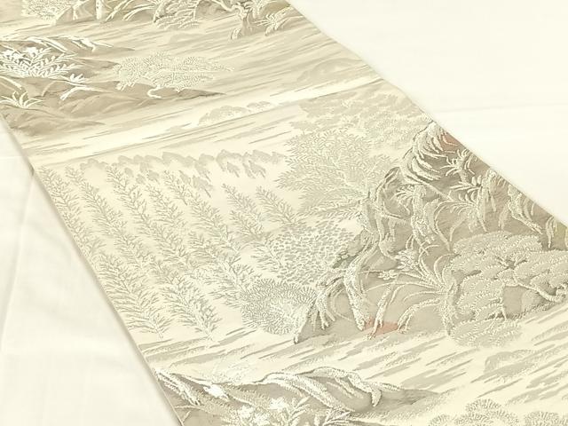 平和屋着物◎六通柄袋帯　風景文　銀糸　正絹　逸品　AABM7461dk