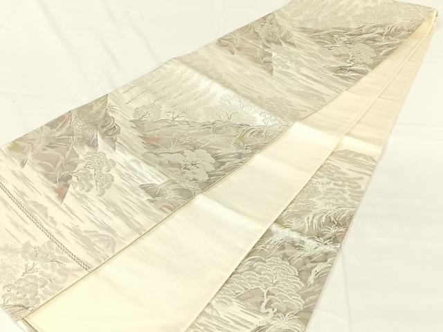 平和屋着物◎六通柄袋帯　風景文　銀糸　正絹　逸品　AABM7461dk