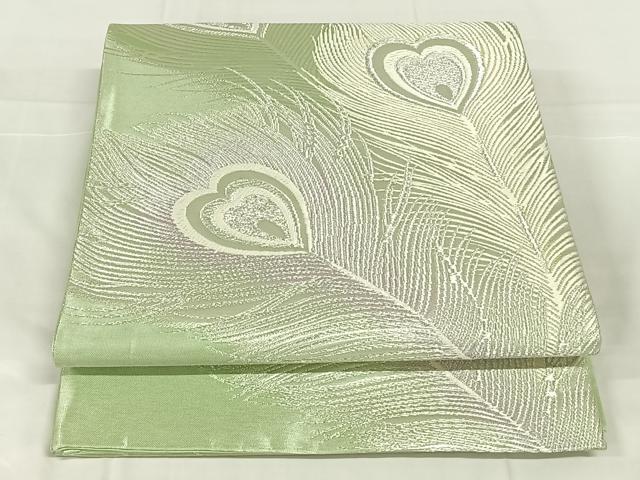 平和屋着物◎六通柄袋帯　唐織　孔雀羽文　銀糸　正絹　逸品　AABM7462dk