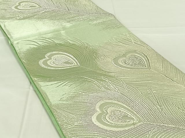 平和屋着物◎六通柄袋帯　唐織　孔雀羽文　銀糸　正絹　逸品　AABM7462dk