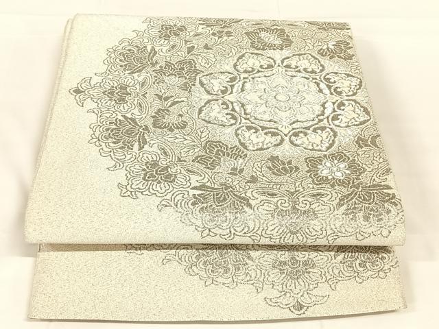 平和屋着物◎綴れ　太鼓柄袋帯　唐織　正倉院花文　プラチナ箔　正絹　逸品　AABM7464dk
