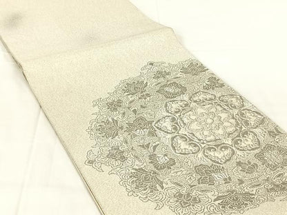 平和屋着物◎綴れ　太鼓柄袋帯　唐織　正倉院花文　プラチナ箔　正絹　逸品　AABM7464dk