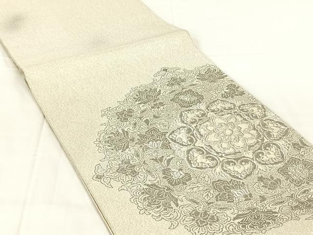平和屋着物◎綴れ　太鼓柄袋帯　唐織　正倉院花文　プラチナ箔　正絹　逸品　AABM7464dk