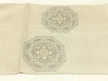 平和屋着物◎綴れ　太鼓柄袋帯　唐織　正倉院花文　プラチナ箔　正絹　逸品　AABM7464dk