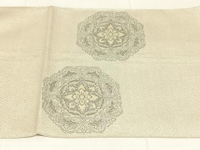 平和屋着物◎綴れ　太鼓柄袋帯　唐織　正倉院花文　プラチナ箔　正絹　逸品　AABM7464dk