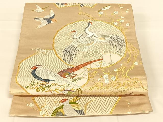 平和屋着物◎六通柄袋帯　唐織　群れ鳥文　金銀糸　正絹　逸品　AABM7468dk
