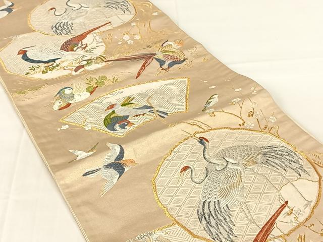 平和屋着物◎六通柄袋帯　唐織　群れ鳥文　金銀糸　正絹　逸品　AABM7468dk