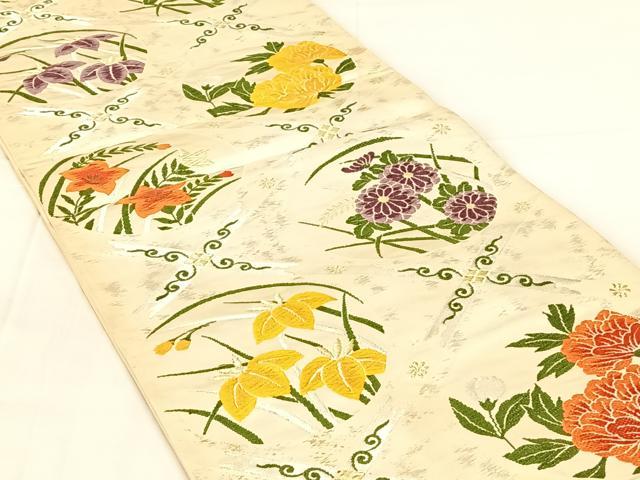 平和屋着物◎六通柄袋帯　唐織　花丸天井文　金銀糸　正絹　逸品　AABM7469dk
