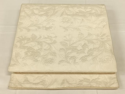平和屋着物◎六通柄袋帯　ふくれ織　唐草文　練色　正絹　逸品　AABM7471dk
