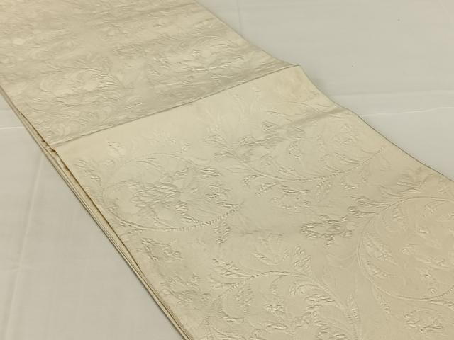 平和屋着物◎六通柄袋帯　ふくれ織　唐草文　練色　正絹　逸品　AABM7471dk