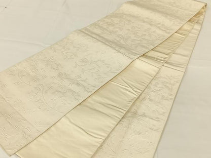 平和屋着物◎六通柄袋帯　ふくれ織　唐草文　練色　正絹　逸品　AABM7471dk