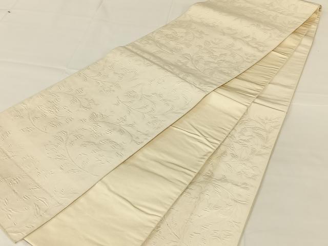 平和屋着物◎六通柄袋帯　ふくれ織　唐草文　練色　正絹　逸品　AABM7471dk