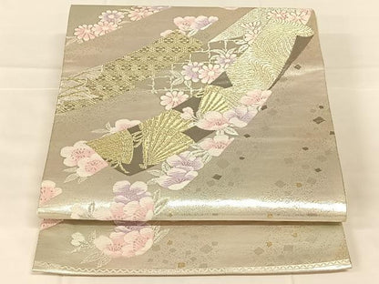 平和屋着物◎六通柄袋帯　唐織　短冊流水花文　金銀糸　正絹　逸品　AABM7472dk