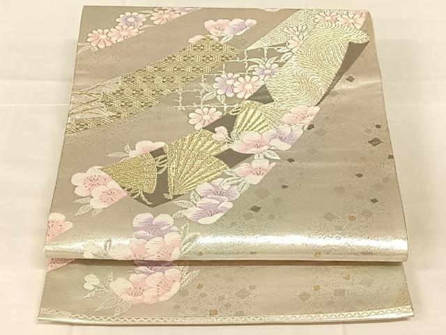 平和屋着物◎六通柄袋帯　唐織　短冊流水花文　金銀糸　正絹　逸品　AABM7472dk