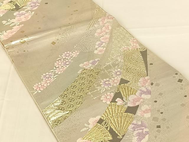 平和屋着物◎六通柄袋帯　唐織　短冊流水花文　金銀糸　正絹　逸品　AABM7472dk