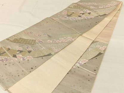 平和屋着物◎六通柄袋帯　唐織　短冊流水花文　金銀糸　正絹　逸品　AABM7472dk