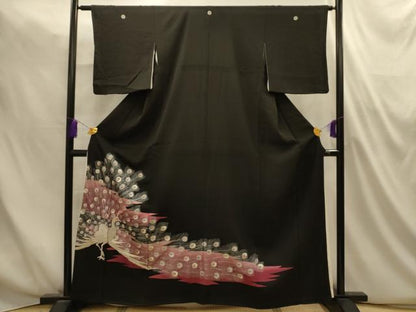 平和屋着物■豪華黒留袖　孔雀文　金彩　金銀糸　正絹　逸品　AABM7487sx