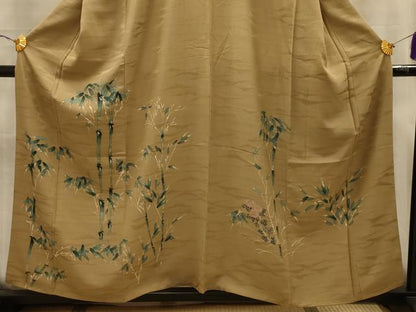 平和屋着物■訪問着　手描き　笹竹花文　正絹　逸品　AABM7491sx