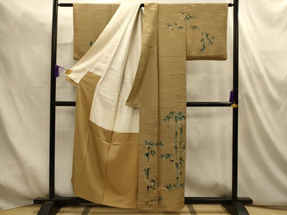 平和屋着物■訪問着　手描き　笹竹花文　正絹　逸品　AABM7491sx