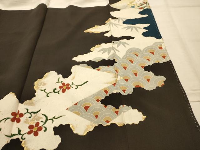 平和屋着物■豪華黒留袖　駒刺繍　雲取更紗花文　金彩　正絹　逸品　AABM7495sx