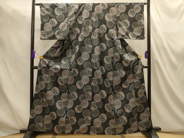 平和屋着物■上質な紬　雪輪花文　黒地　正絹　逸品　AABM7498sx