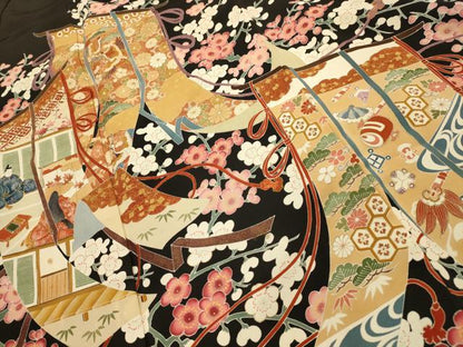 平和屋着物■豪華黒留袖　駒刺繍　几帳風景文　金糸　金彩　正絹　逸品　AABM7501sx