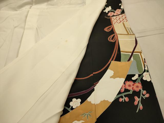 平和屋着物■豪華黒留袖　駒刺繍　几帳風景文　金糸　金彩　正絹　逸品　AABM7501sx