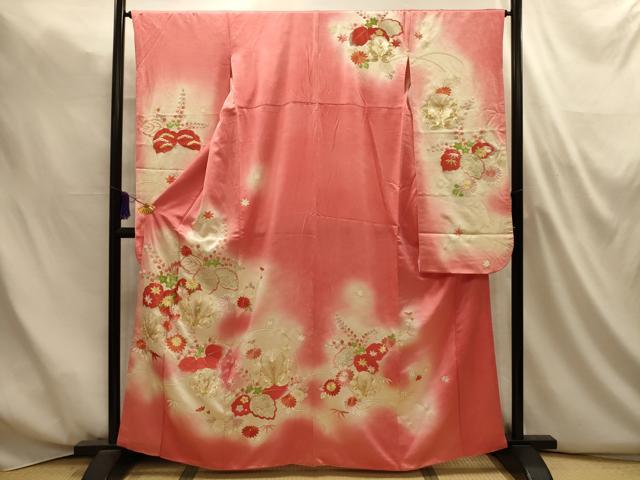 平和屋着物■豪華振袖　駒刺繍　草花文　暈し染め　金彩　正絹　逸品　AABM7505sx