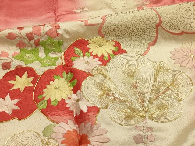 平和屋着物■豪華振袖　駒刺繍　草花文　暈し染め　金彩　正絹　逸品　AABM7505sx