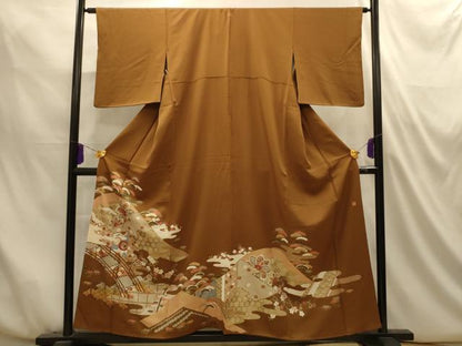 平和屋着物■十日町友禅作家　龍谷　色留袖　松竹梅飛鶴風景文　金彩　三越扱い　正絹　逸品　AABM7514sx