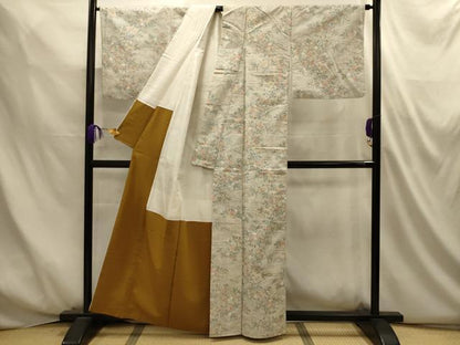 平和屋着物■上質な紬　草花文　正絹　逸品　AABM7516sx