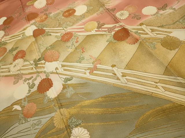 平和屋着物■豪華色留袖　駒刺繍　渡橋立波花文　暈し染め　金彩　正絹　逸品　AABM7522sx